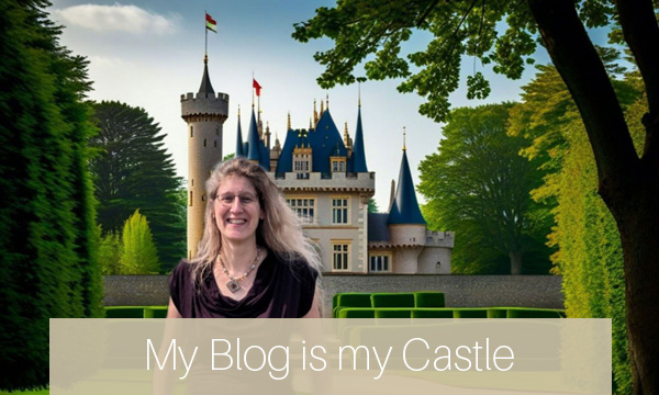 Dorothee steht vor einem fiktiven Schloss, Bild-Collage als Teaser für den Blog
