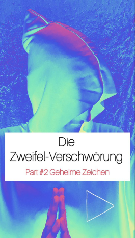 Screenshot der Reel-Ansicht zu einem der drei Videos aus der Zweifel-Verschwörung. Hier von Teil 2, geheime Zeichen. Zu sehen ist eine vermummte Gestalt mit einem auffälligen Dreieck.