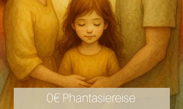 Ein Ausschnitt des Booklets ist zu sehen, ein Mädchen das von den Händen ihrer Eltern gehalten wird. 