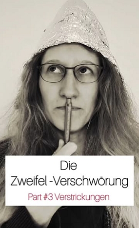 Ein Beispiel für eine visuelle Hook bei einem Instagram Reel, bei dem Dorothee einen selbstgebastelten Aluhut auf dem Kopf hat. 