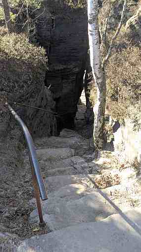 Felstreppe an den Tyssaer Felsenwänden in der Böhmischen Schweiz