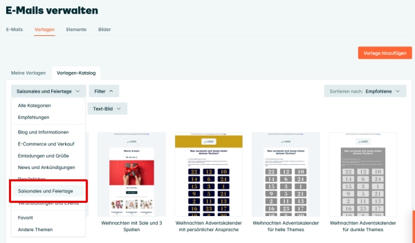 Screenshot von den Adventskalender-Vorlage von CleverReach